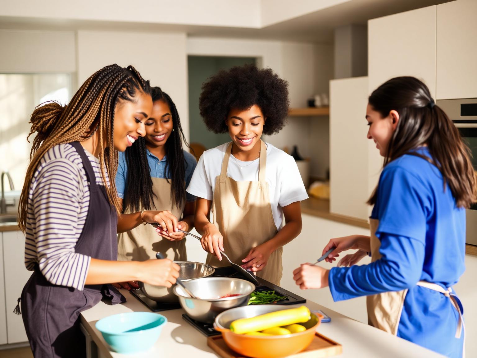 Students cooking together in a kitchen